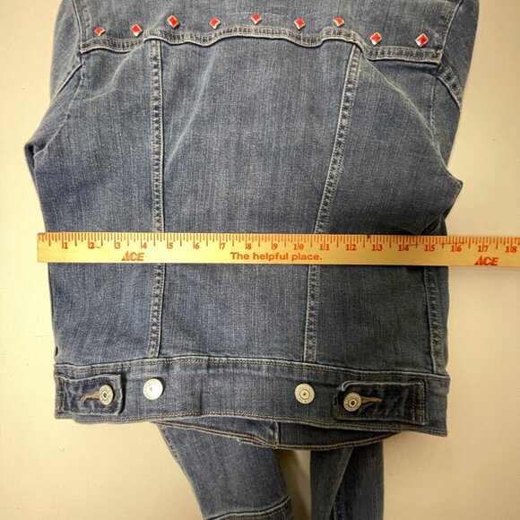 Levi's Denim Jacket Red Studded Embellished Jean Jacket Cropped Fit Small - Picture 3 of 12